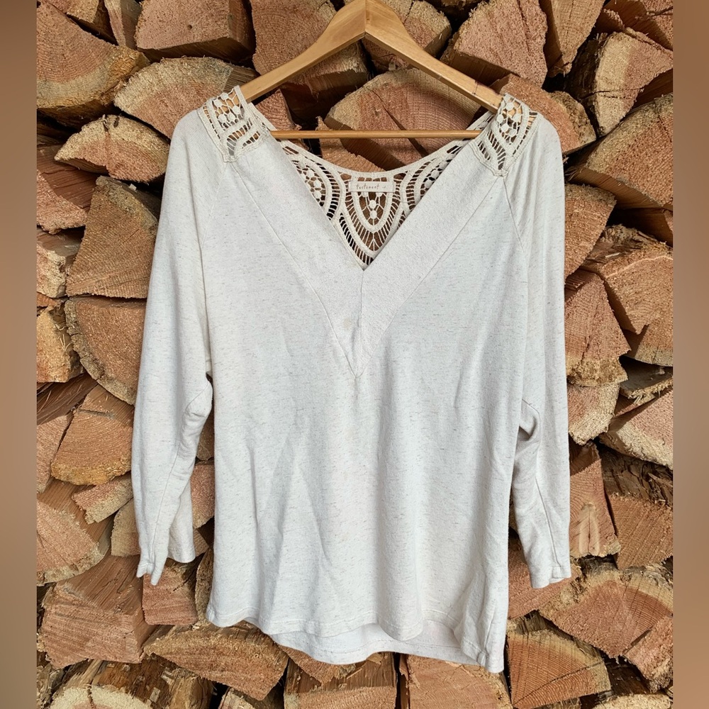 Linen Crochet Detail Tunic Top Women Large‎ White Boho Lagenlook Testament
